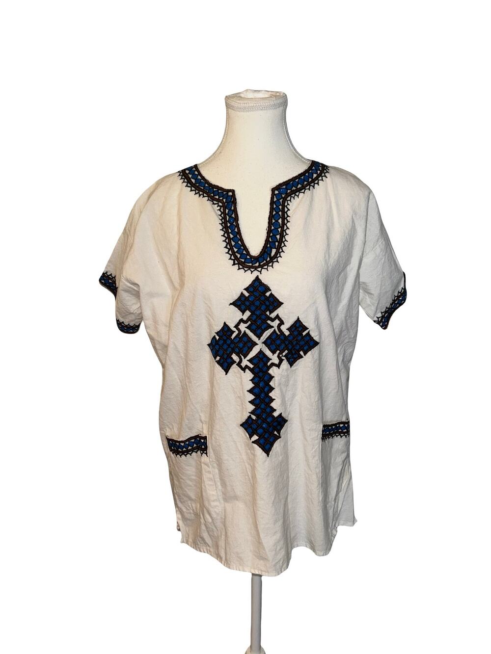 Vintage 70s Hand‑Embroidered Folk Blouse – Cotton/Linen